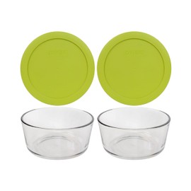 Pyrex (2 7201 Glass Bowls & (2) 7201-PC Green Edamame Lids Made in the USA