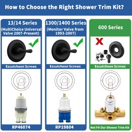 Replacement for Delta Classic 13 Series Single-Function Shower Valve Trim Kit, Shower Handle, Matte Black Shower Trim Kit T13020-BL (RP46074 Cartridge Included, Valve Not Included)