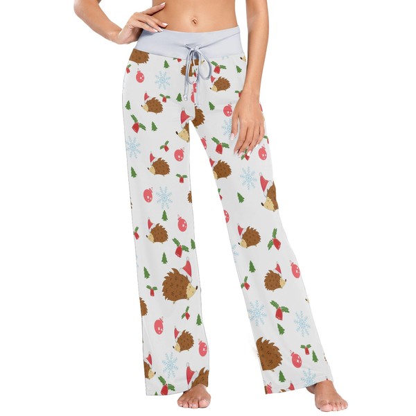 Cindly Cute Hedgehog with Christmas Hat Wide Leg Pajama Pants