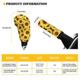 JEOCODY Handbrake Cover + Gear Shift Knob Cover Set Purple Roses Car Protector Accessories Fits for Women Gifts