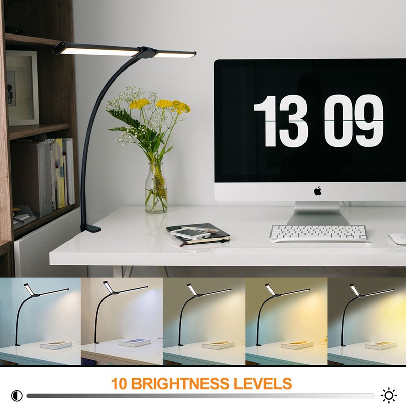Double Head LED Desk Lamp 3 Colors Stepless Dimmable Flexible
