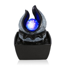 WICHEMI Water Fountains Indoor Waterfall Fountain Mini Tabletop Fountain with LED Rolling Ball Water Feature Indoor Zen Meditation for Home and Office Indoor Spaces Decor (Style 1)