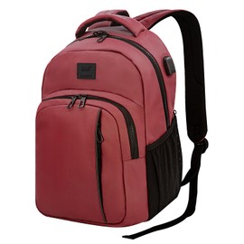 WOLT | Mochila de viaje para portátil con puerto de cargador USB, bolsa impermeable para universidad, mochila aprobada por aerolíneas, se adapta a portátiles de 17 pulgadas, Rojo -, Large, Mochila