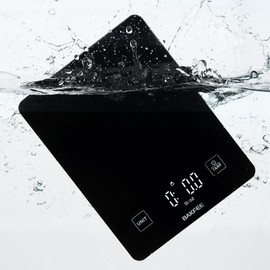 IP67 Waterproof Kitchen Scale with Tempered Glass Surface, 22lb Food Scale 1g/0.1oz Precision, USB Rechargeable, LED Display, Grams and Ounces, for Baking, Cooking, Making Sourdough Bread. Black