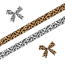 Hying 2 PCS Leopard Ribbons for Crafting, 3/8" Width Black Brown Grosgrain Ribbons Leopard Print Ribbon Classic Retro Craft Ribbons for Gift Wrapping Carnival Birthday Wedding Decorations-10 Yards
