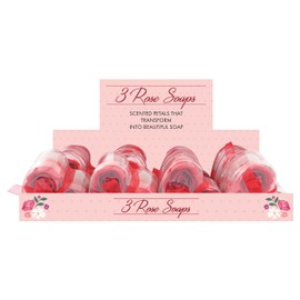 3 Pack Soap Roses in Assorted Red and Pinks with Acetate Gift Box and Organza Ribbon Valentines Day Love Heart Special Bath