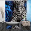 NBVKO 4PCS Blue Rose and Leopard Shower Curtain Set with