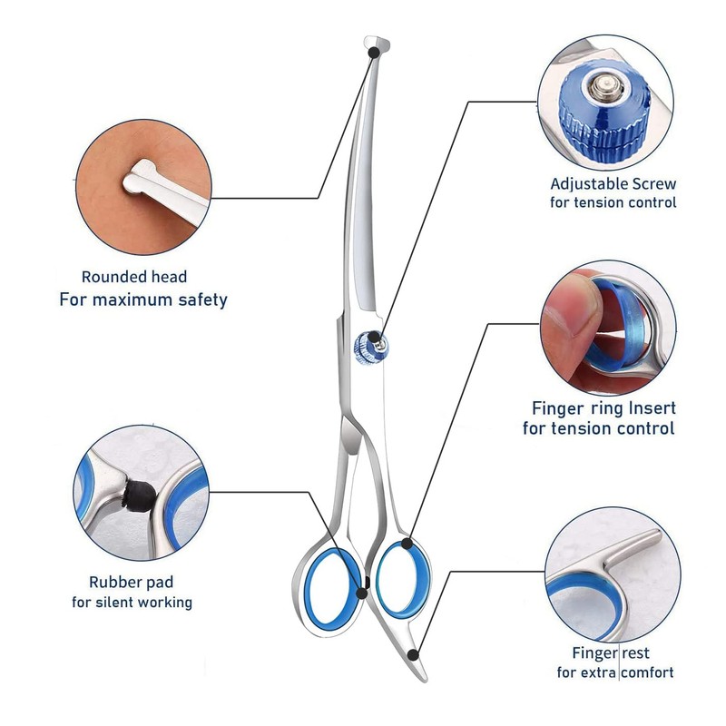 Curved Dog Grooming Scissors with Safety Round Tips, Light Weight