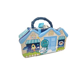 Funny Metal Money Box with Lock and Key, Large Size for Boys and Girls (Money Box Blue House Lock)