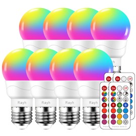 Color Changing Light Bulb, RGB LED Light Bulbs with Remote Control,40W Equivalent Dimmable 5W, 500LM, 2700K Warm White E26 Screw Base Bulbs, Flood Lights, Mood Light -Timing,12 Color Choices (8 Pack)