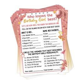 HOMANGA Who Knows The Birthday Girl Best, Birthday Would She Rather, Birthday Game Cards for Teens Kids Girls Sleepover Party - 15x20cm Set of 30 (Pink & Rose, Double-Sided)