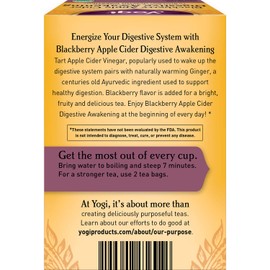 Yogi Tea - Blackberry Apple Cider Digestive Awakening (4 Pack) - Supports Healthy Digestion with ACV, Ginger Root, and Licorice Root - Caffeine Free - 64 Organic Herbal Tea Bags