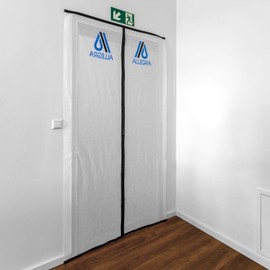 Staubschutztür Bautür mit Magnetverschluss zum Schutz vor Staub Tür Folie Staubwand aus atmungsaktivem Vlies, Abdeckfolie für Maler Trockenbau Umbau und Renovierung inkl. 5m Klebeband