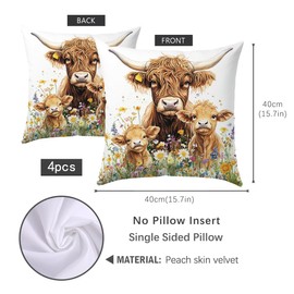 SEVENWELL Highland Cow Cushion Cover 40x40cm Set of 4 Scottish Cow Pillow Cover for Women Pillow Cover Animal Outdoor Flower Throw Pillow Case Decor Home Livingroom Couch Sofa