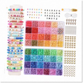 Zeltrix 48 Color Clay Beads Kit - Create Beautiful Bracelets with 200pcs Letter Beads, 6