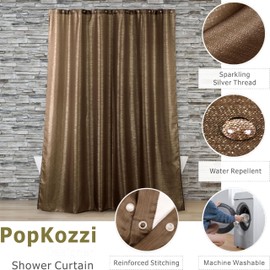 Popkozzi Brown Silver Glitter Shower Curtain: 78 Inch Glitter Luxury Elegant Taupe Gold Metallic Shimmery Fabric Curtains for Holiday Bathroom Décor - Fancy Glam Neutral Bathroom Accessories- 72x78