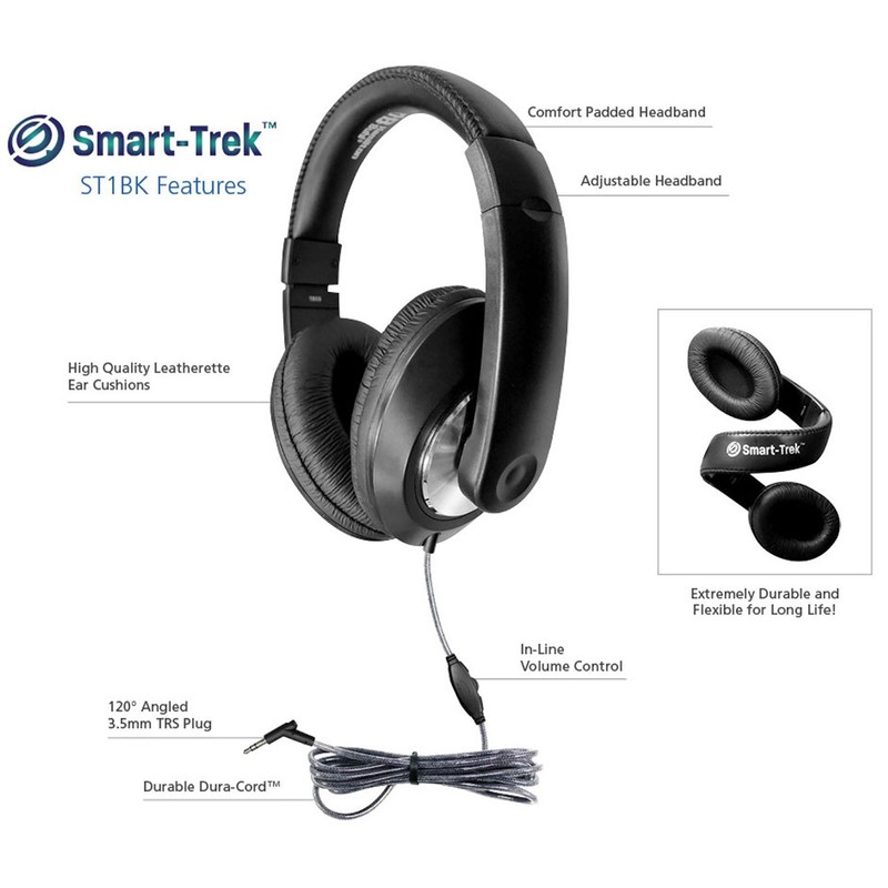 HamiltonBuhl Smart-Trek Deluxe Stereo Headphone with in-Line Volume Control and