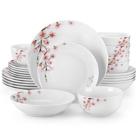 VEWEET Dinnerware Sets for 6, 24 Pieces Porcelain Plates and Bowls Set with Pink Floral, Classic Dishes Set Dining Ware for Dinner, Microwave Dishwasher Safe, Series ANNIE