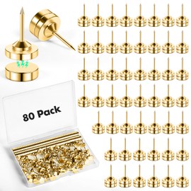GOOLADA 80 Sets of Magnetic Push Pins, Gold Magnetic Tacks, Pushpins for Wall, Bulletin Board, Corkboard,Decorative Poster and Photo Hangers