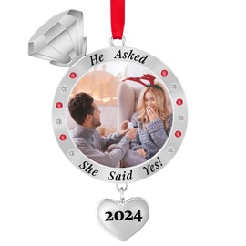 Our First Christmas Engagement Photo Ornament 2024 - Engaged Christmas Picture Frame Ornament 2024 - She Said Yes Wedding Ring Engagement Photo Ornaments for Xmas 2024
