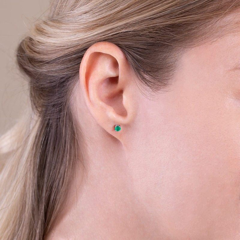 Ivy Gems 9ct White Gold Small Four Claw Emerald Stud