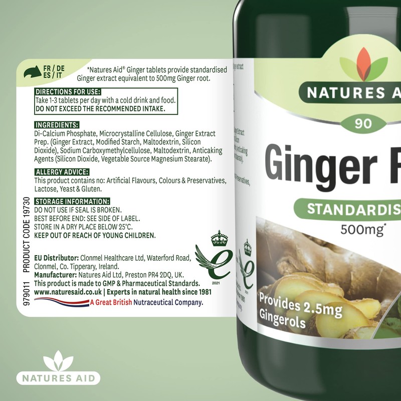 Natures Aid Ginger Root 500 mg 90 Tablets (Botanical Supplement,