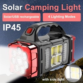 Solar/USB Rechargeable Camping Light, 3 LED Modes with Side Light, 4 Lighting Modes, High Brightness LED, Outdoor Emergency Search Hiking, Climbing, Patrol, Investigation - SIZE: 2PACK