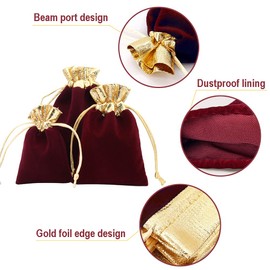 TopTie 50 PCS Velvet Jewelry Pouches with Drawstrings, 4.7"x6" Gold-rimmed Bags for Wedding Party
