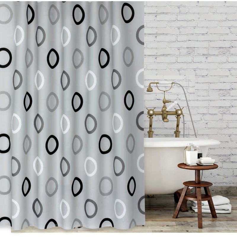 Tropik Home Grey Rings Fabric Shower Curtain Extra Long, Wide