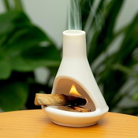 Handmade Ceramic Palo Santo Holder Burner - Mini Fireplace Incense Dish for Palo Santo and Sticks - Sage Holder for Meditation Decor - Color: White - Small Palo