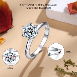 CRYSLOVE 1 Carat Engagement Ring Women's Moissanite Rings 925 Silver White Gold VVS1 D Colour Wedding Ring Women's Ring Simulated Diamond Promise Ring Engagement Wedding Gift, Sterling silver, white