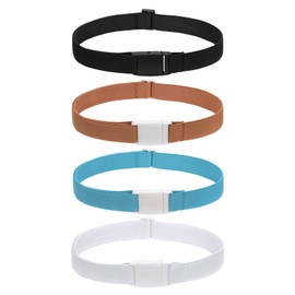 TRIWORKS 4 Pack Kids Elastic Adjustable Belts for Girls Easy Buckle Flat Buckle Stretchy Belt Black/Brown/White/Blue