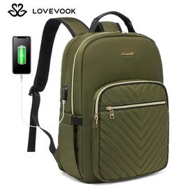 LOVEVOOK Fall Backpack with USB Port, Spring Glow Up Quilted Casual Work Bags for Women with Laptop Compartment, Daypack College Business Teacher Computer Bag Travel Bags Laptop bag Carry on Backpack:_Army Green_15.6"