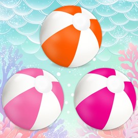 Whaline 3Pcs Inflatable Beach Ball 16 Inch Round Pool PVC Balls Cute Game Toys for Summer Hawaiian Tropical Theme Beach Party Decor (Orange, Pink, Hot Pink)