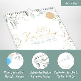 Häfft Craft Calendar A4+ without Year, Everlasting [Gold Leaf], Photo Calendar, DIY Calendar, Creative Calendar, Birthday Calendar to Design Yourself, Sustainable and Climate Friendly