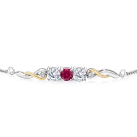 925 Sterling Silver and 10K Yellow Gold Red Created Ruby White Moissanite and White Lab Grown Diamond Tennis Bracelet For Women (2.02 Cttw, Gemstone July Birthstone, Fully Adjustable Up to 9 Inch)