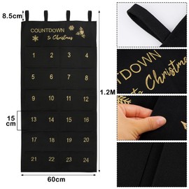 BOFUNX 2023 Advent Calendar, Fabric Christmas Advent Hanging Calendar with Pockets Christmas Countdown Calendar Fill Your Own Christmas Advent for Christmas Wall Door Decoration (Black)