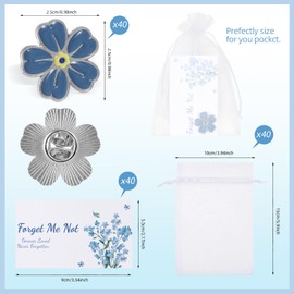 Yuecda Memorial Pins Bulk Celebration of Life Funeral Favors Includes Forget Me Not Flower Lapel Pin Brooches Memorial Poem Cards Organza Bags Memorial Gift for Loved Ones (40)