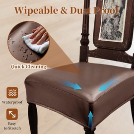 WUSOUPU Waterproof Dining Chair Seat Covers Leather Kitchen Seat Covers, Stain Resistant Stretch Chair Seat Covers for Dining Room Chairs Set of 8, Rear Covered Washable Dining Chair Covers Coffee
