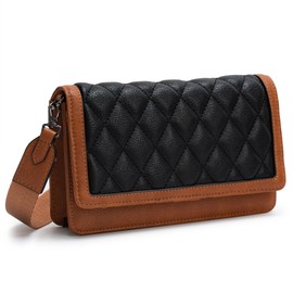 Alldaily Quilted Small Crossbody Bag for Women, Wallet Purse with Card Slots & Phone Holder (Black&Brown)