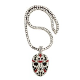 Shiny Jewelers USA MENS ICED OUT RAPPER MASK HIP HOP PENDANT 24" BOX, CUBAN, ROPE CHAIN NECKLACE (1 row CZ Chain Silver 20")