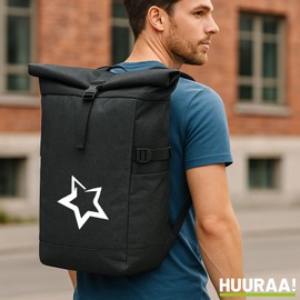 Huuraa Messenger Backpack Star Gift 30-44 Litres Black Melange Roll-Top Fairtrade Star Gift Idea