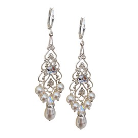 HisJewelsCreations Bridal Chandelier Earrings for Women Simulated Pearl Jewelry Gift for Her (Leverback)