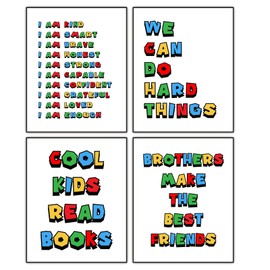 Boys' Room Decor, Brothers' Room Wall Decoration, Affirmation Quote, Kids Room Wall Art, Positive Growth Mindset, UNFRAMED Prints Set of 4 (8"x10")