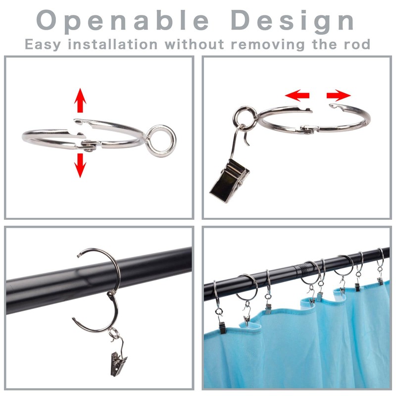 Openable Curtain Rings with Eyelets,1inch Heavy Duty Rustproof Metal Drapery