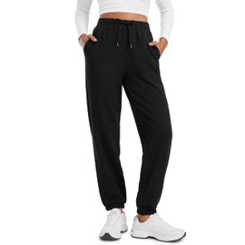 CRZ YOGA Fleece Sweatpants Women Cotton Joggers High Waisted Lounge Casual Travel Elastic Bottom Pants with Pockets Black XX-Small