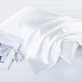 FLCA 100% Mulberry Silk Pillowcase for Hair and Skin,Both Side Mulberry Silk(White, Standard 50x75cm)