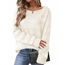 Zeagoo Oversized Sweaters for Women Trendy Hollow Out Crewneck Long Sleeve Pullover Tops Fall Outfits Fashion 2024 A-White