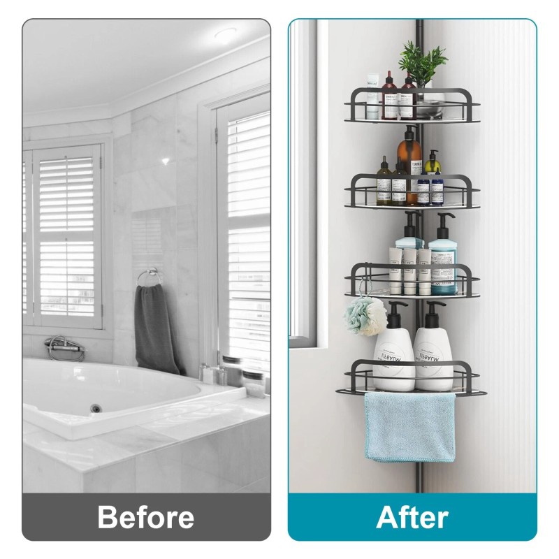 NewHome 4 Tier Steel Tension Pole Shower Caddy Organizer w/