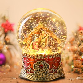 Christmas Snow Globe Christmas Nativity Sence Color Changing Lighted Musical Water Globe Nativity Sence Decor Battery Powered Water Resin Glass Balls Table Decor, for Kids